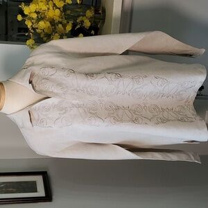 CUBAVERA‎ LINEN BLEND TUNIC TOP. Enbroidery beige Henley colar med. long …